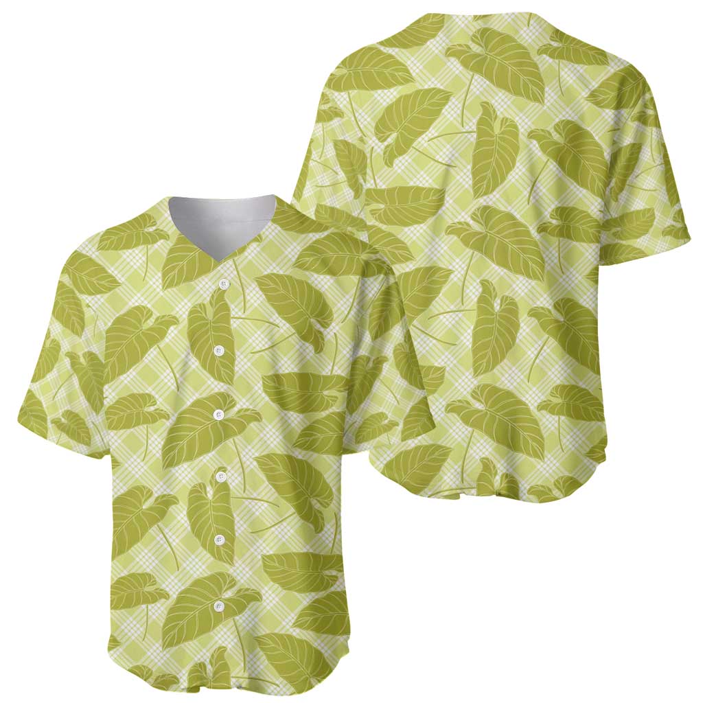 Lime Green Hawaii Kalo Palaka Motifs Baseball Jersey Hawaiian Taro Leaves Elegant Vibes - Polynesian Pride
