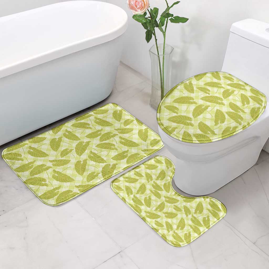 Lime Green Hawaii Kalo Palaka Motifs Bathroom Set Hawaiian Taro Leaves Elegant Vibes - Polynesian Pride