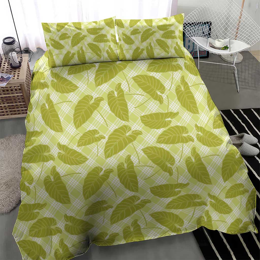 Lime Green Hawaii Kalo Palaka Motifs Bedding Set Hawaiian Taro Leaves Elegant Vibes - Polynesian Pride