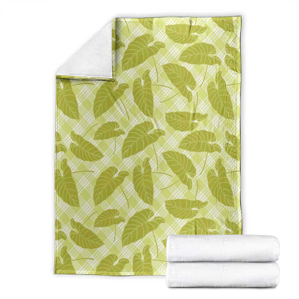Lime Green Hawaii Kalo Palaka Motifs Blanket Hawaiian Taro Leaves Elegant Vibes - Polynesian Pride