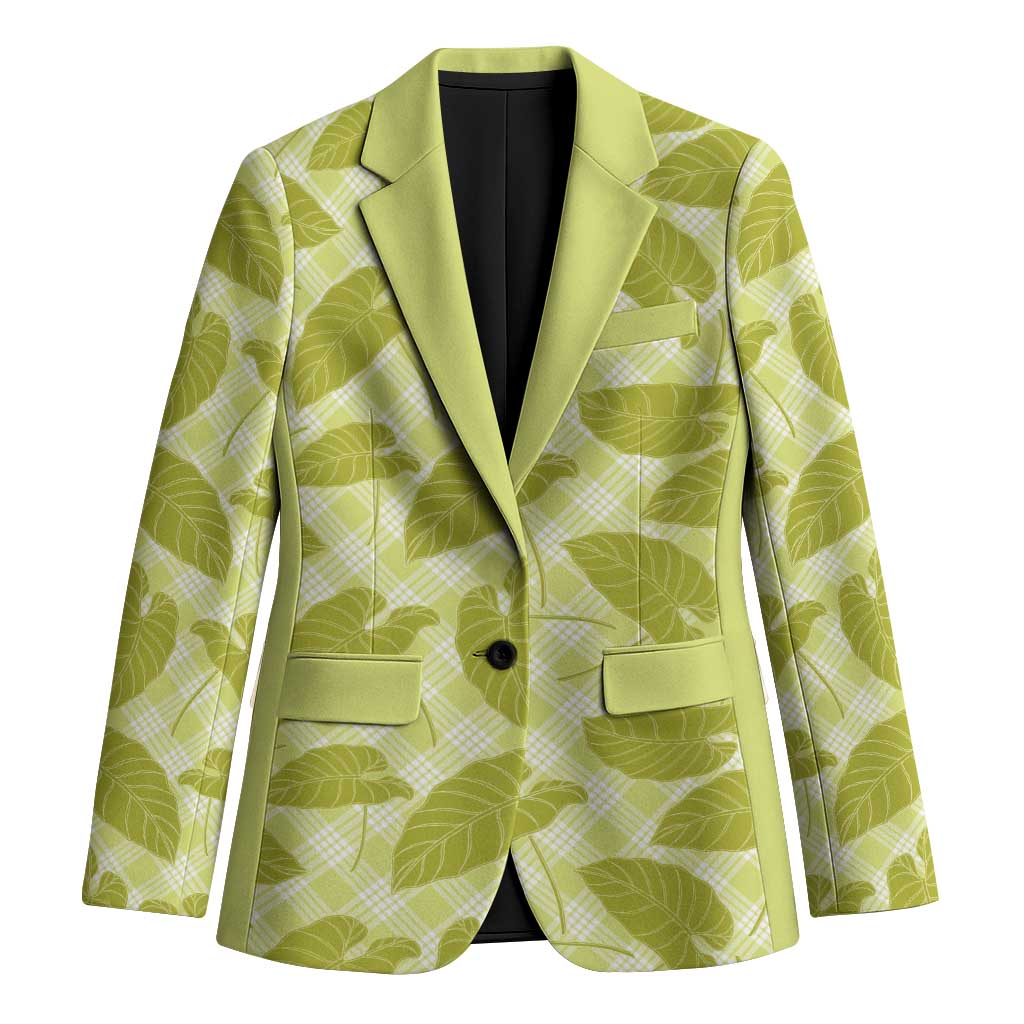 Lime Green Hawaii Kalo Palaka Motifs Blazer Hawaiian Taro Leaves Elegant Vibes - Polynesian Pride