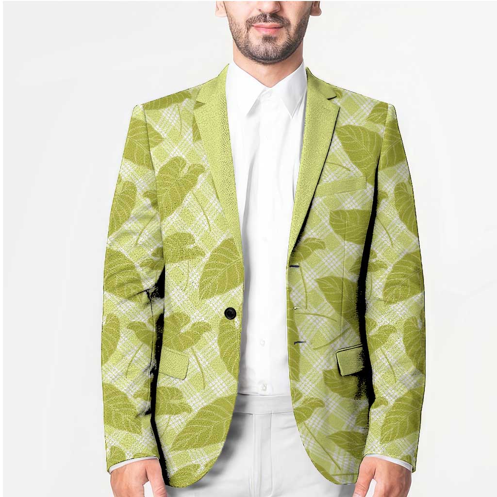 Lime Green Hawaii Kalo Palaka Motifs Blazer Hawaiian Taro Leaves Elegant Vibes - Polynesian Pride