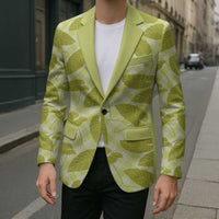 Lime Green Hawaii Kalo Palaka Motifs Blazer Hawaiian Taro Leaves Elegant Vibes - Polynesian Pride