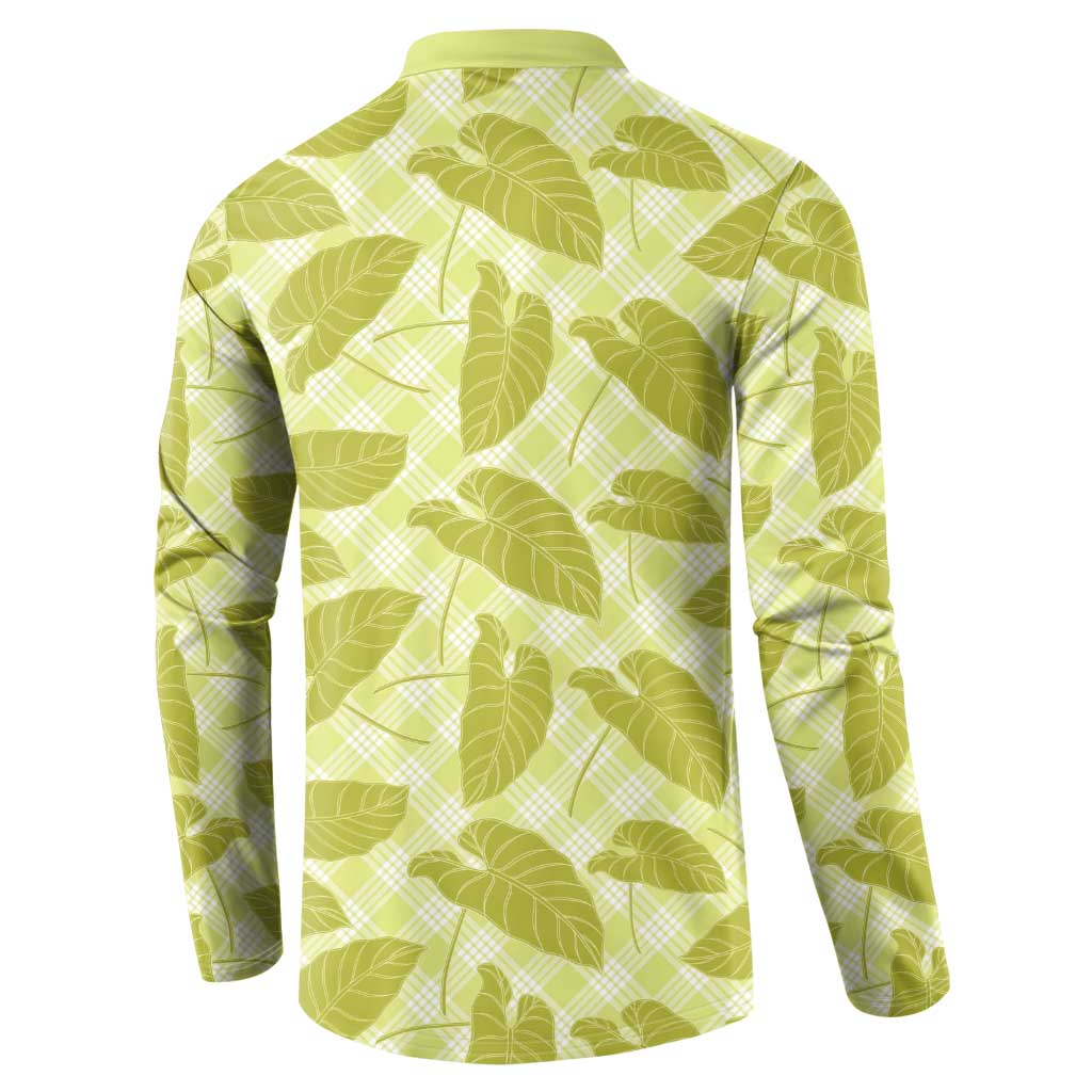 Lime Green Hawaii Kalo Palaka Motifs Button Sweatshirt Hawaiian Taro Leaves Elegant Vibes - Polynesian Pride