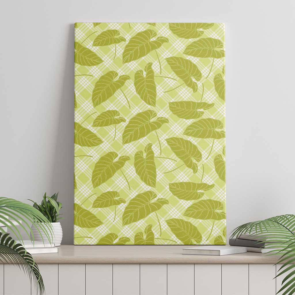 Lime Green Hawaii Kalo Palaka Motifs Canvas Wall Art Hawaiian Taro Leaves Elegant Vibes - Polynesian Pride