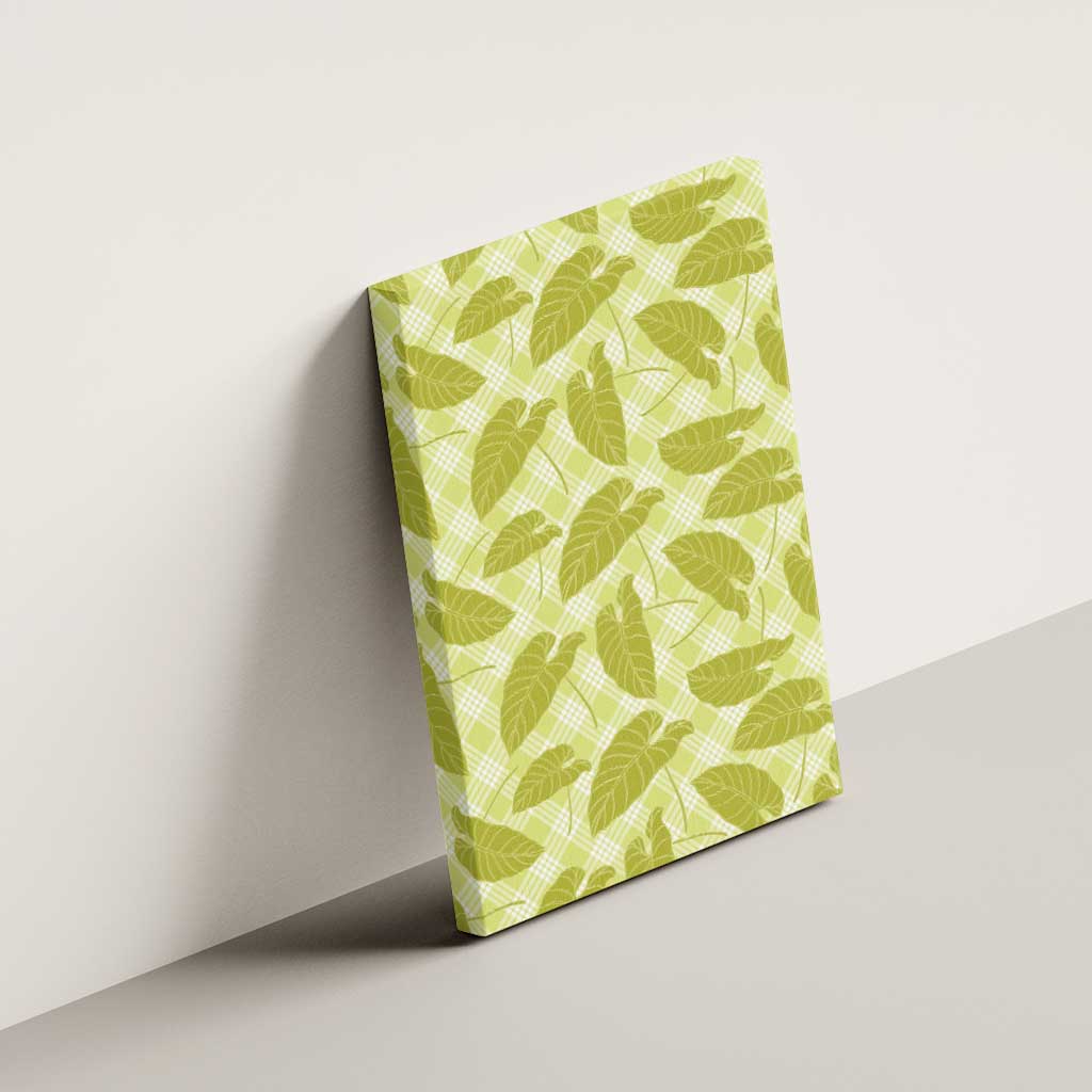 Lime Green Hawaii Kalo Palaka Motifs Canvas Wall Art Hawaiian Taro Leaves Elegant Vibes - Polynesian Pride