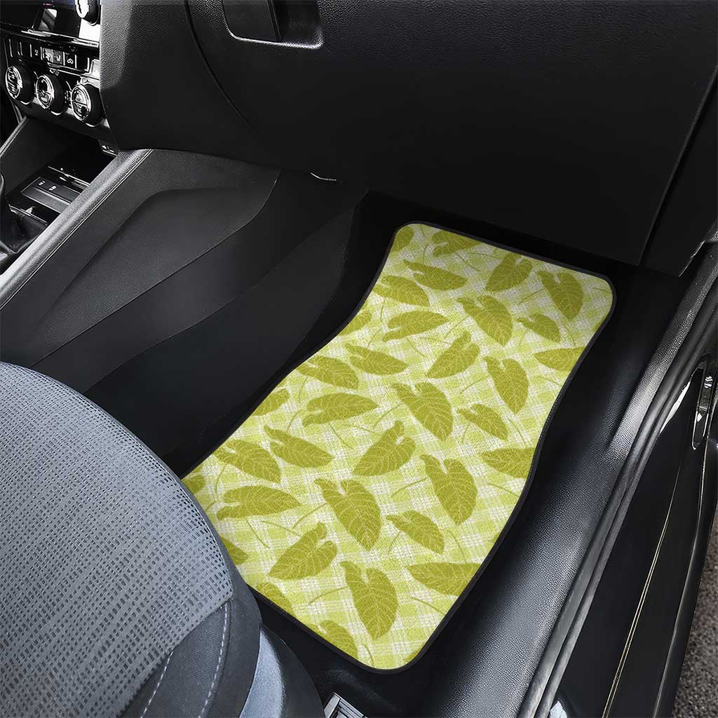 Lime Green Hawaii Kalo Palaka Motifs Car Mats Hawaiian Taro Leaves Elegant Vibes - Polynesian Pride