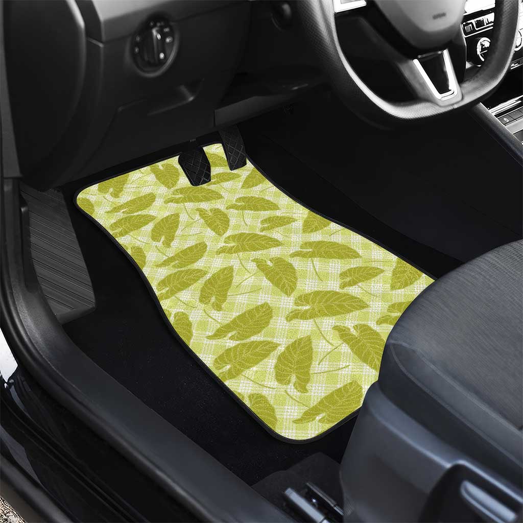 Lime Green Hawaii Kalo Palaka Motifs Car Mats Hawaiian Taro Leaves Elegant Vibes - Polynesian Pride
