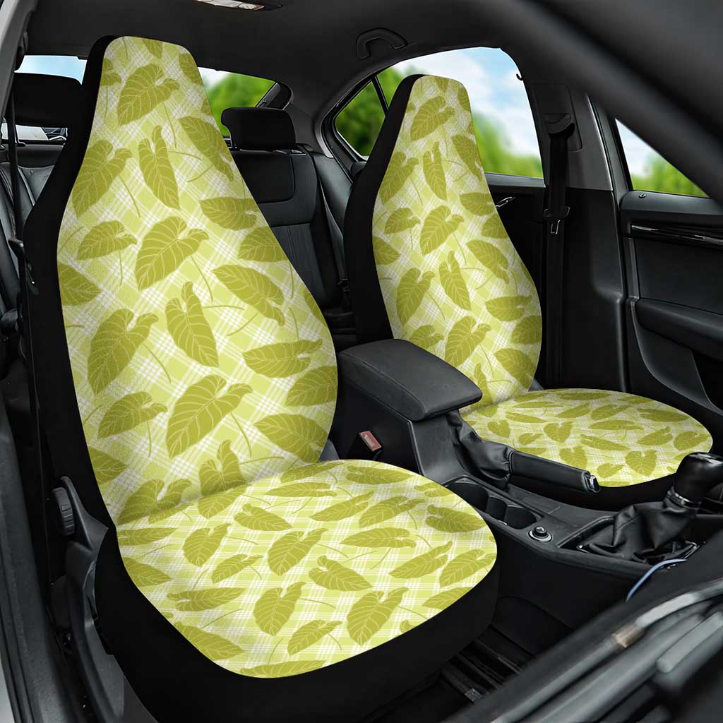 Lime Green Hawaii Kalo Palaka Motifs Car Seat Cover Hawaiian Taro Leaves Elegant Vibes - Polynesian Pride