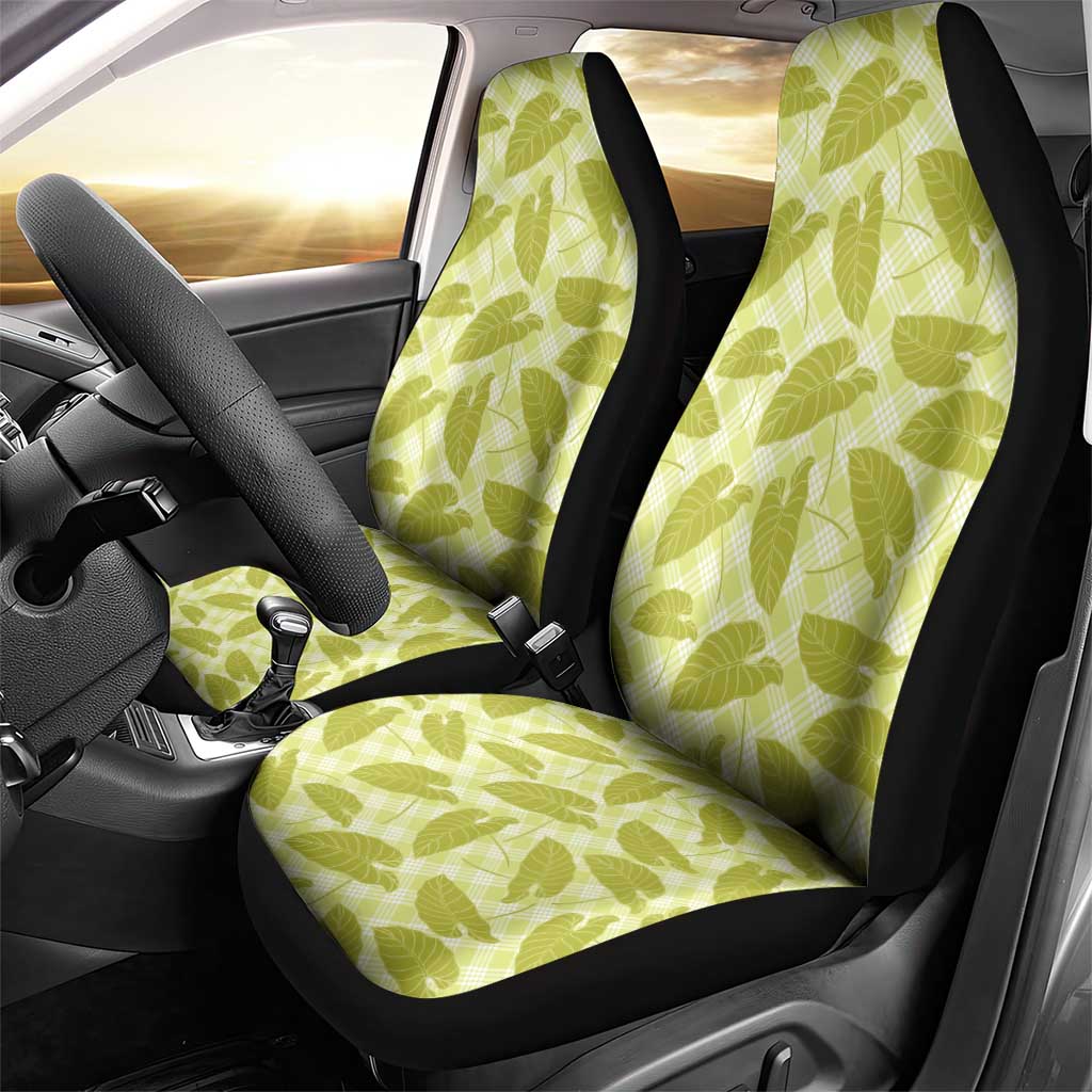 Lime Green Hawaii Kalo Palaka Motifs Car Seat Cover Hawaiian Taro Leaves Elegant Vibes - Polynesian Pride