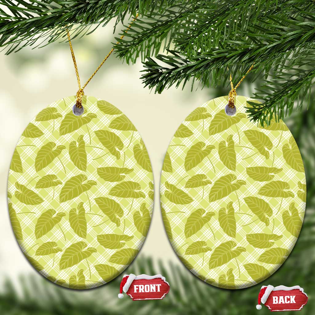 Lime Green Hawaii Kalo Palaka Motifs Ceramic Ornament Hawaiian Taro Leaves Elegant Vibes - Polynesian Pride