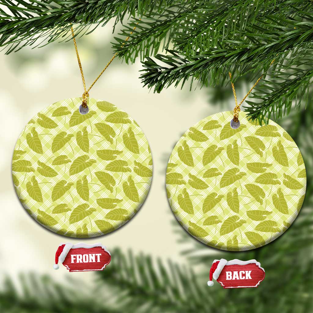 Lime Green Hawaii Kalo Palaka Motifs Ceramic Ornament Hawaiian Taro Leaves Elegant Vibes - Polynesian Pride