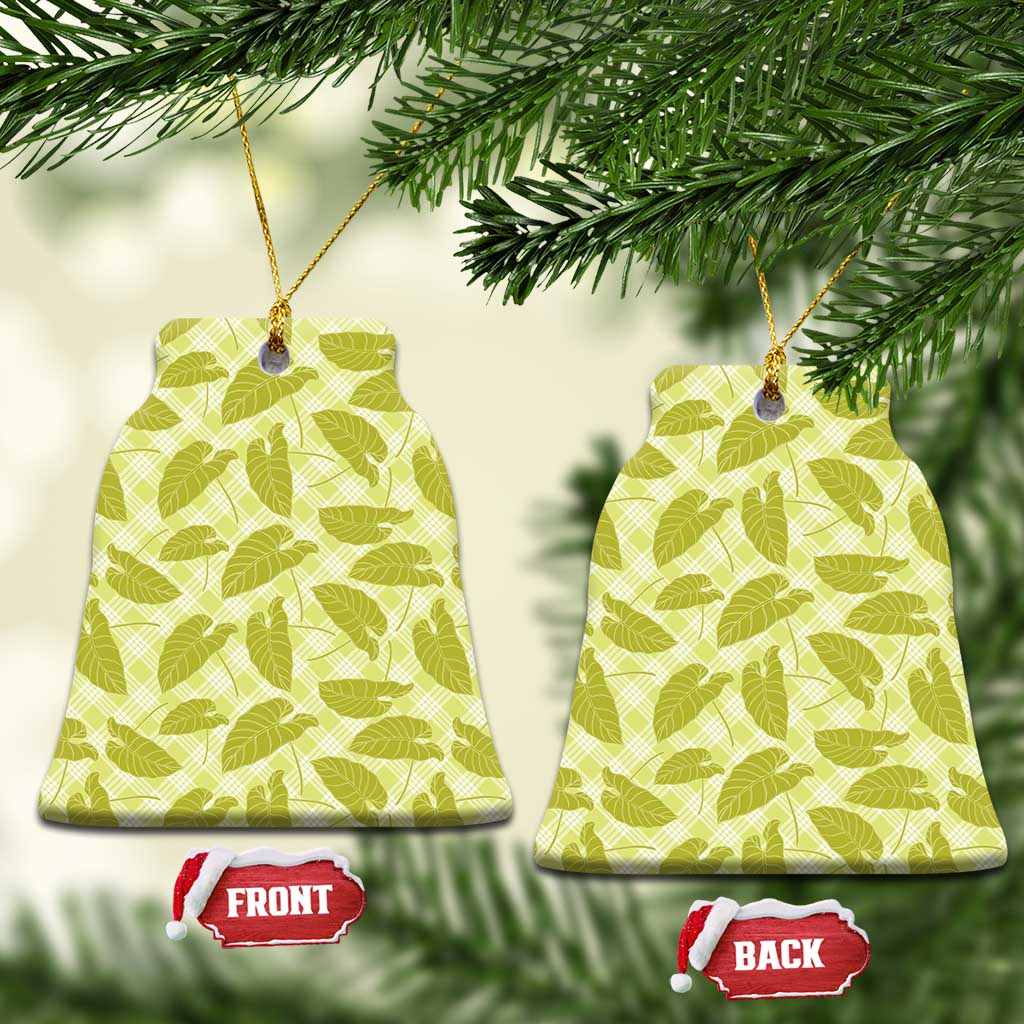 Lime Green Hawaii Kalo Palaka Motifs Ceramic Ornament Hawaiian Taro Leaves Elegant Vibes - Polynesian Pride
