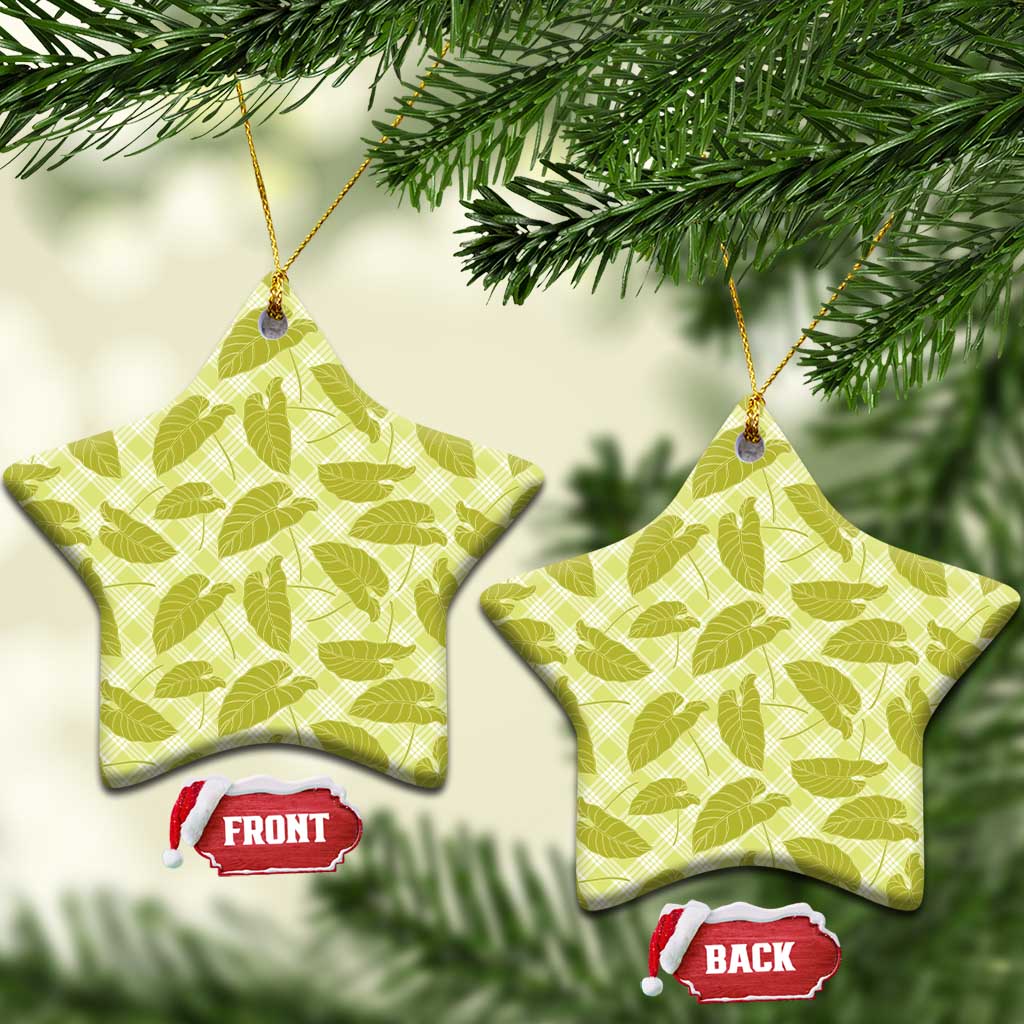 Lime Green Hawaii Kalo Palaka Motifs Ceramic Ornament Hawaiian Taro Leaves Elegant Vibes - Polynesian Pride