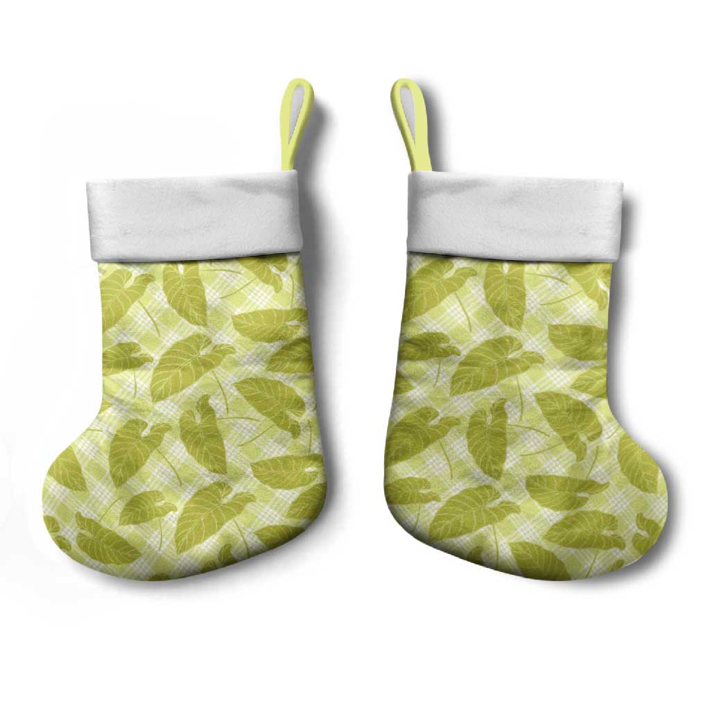 Lime Green Hawaii Kalo Palaka Motifs Christmas Stocking Hawaiian Taro Leaves Elegant Vibes - Polynesian Pride