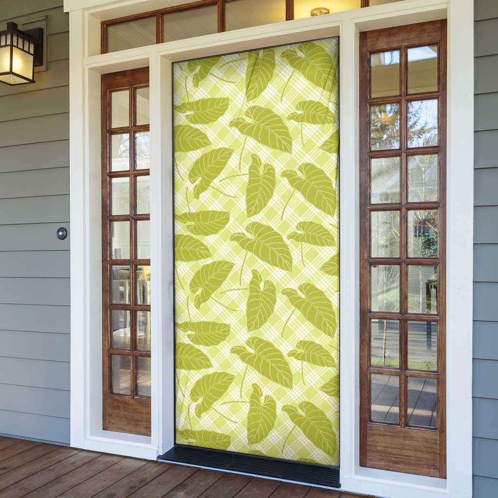 Lime Green Hawaii Kalo Palaka Motifs Door Cover Hawaiian Taro Leaves Elegant Vibes - Polynesian Pride