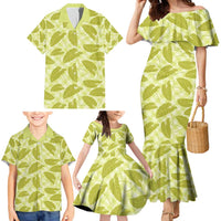 Lime Green Hawaii Kalo Palaka Motifs Family Matching Mermaid Dress and Hawaiian Shirt Hawaiian Taro Leaves Elegant Vibes - Polynesian Pride