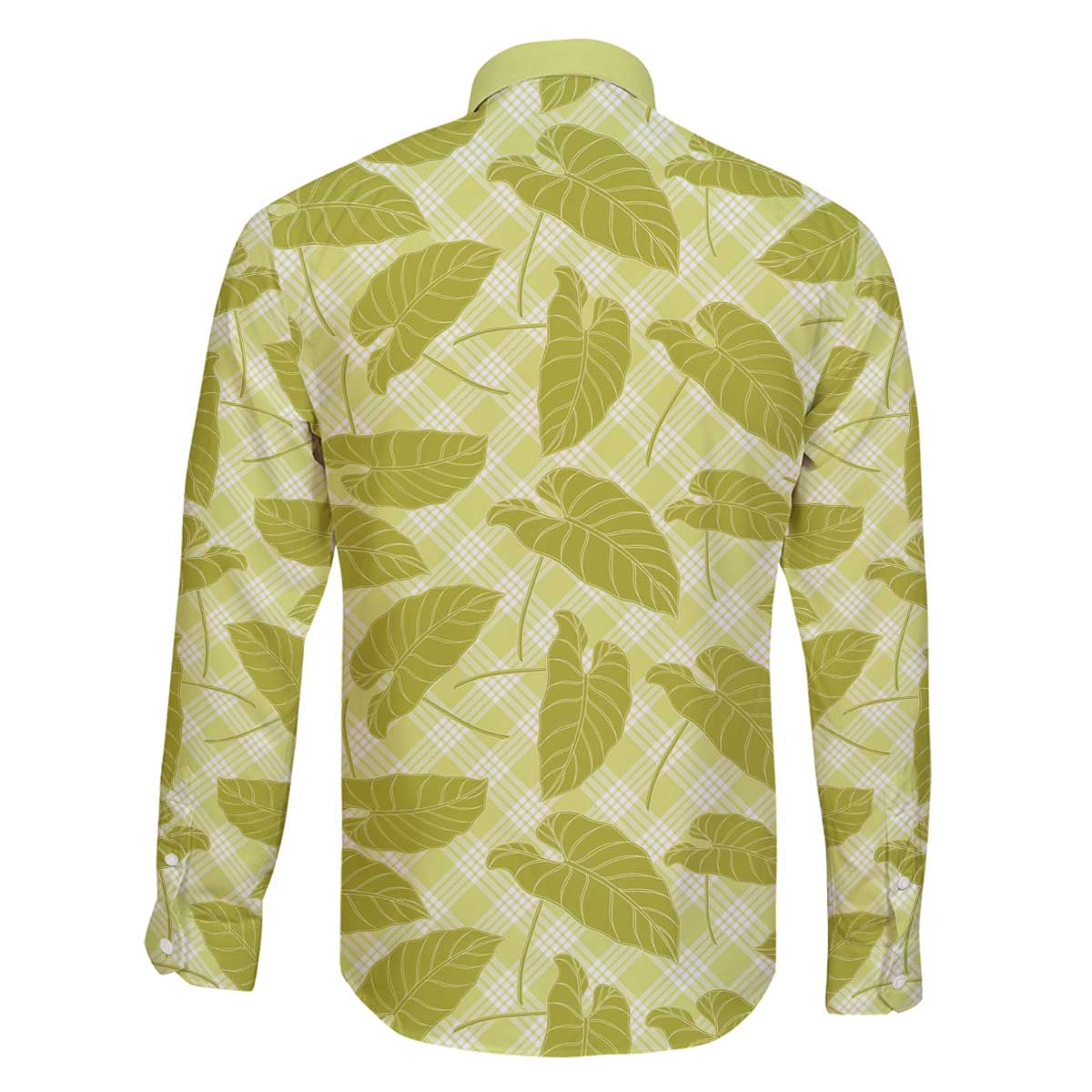 Lime Green Hawaii Kalo Palaka Motifs Family Matching Off The Shoulder Long Sleeve Dress and Hawaiian Shirt Hawaiian Taro Leaves Elegant Vibes - Polynesian Pride