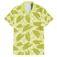 Lime Green Hawaii Kalo Palaka Motifs Family Matching Off Shoulder Short Dress and Hawaiian Shirt Hawaiian Taro Leaves Elegant Vibes - Polynesian Pride
