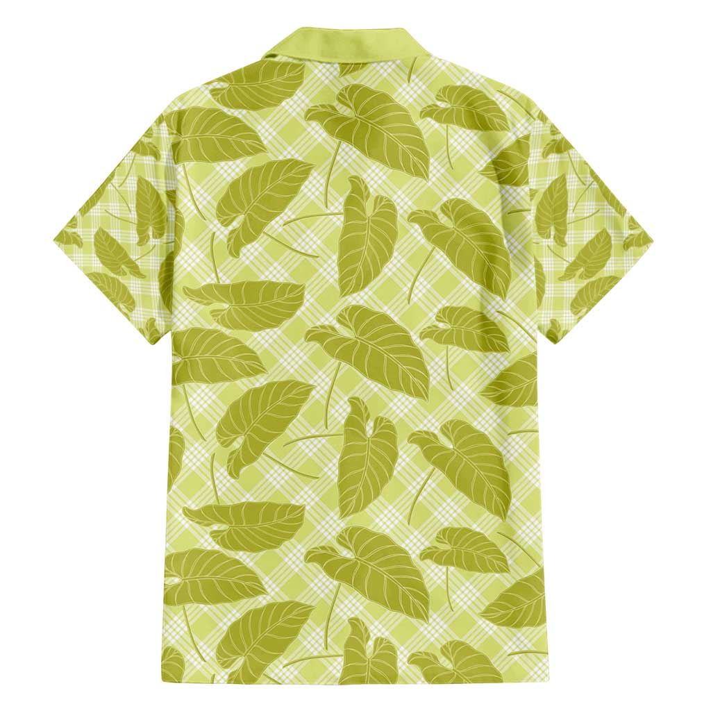 Lime Green Hawaii Kalo Palaka Motifs Family Matching Off Shoulder Short Dress and Hawaiian Shirt Hawaiian Taro Leaves Elegant Vibes - Polynesian Pride