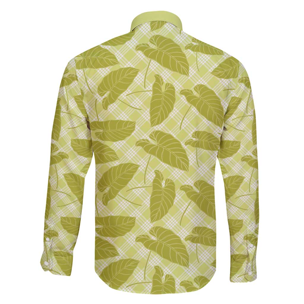 Lime Green Hawaii Kalo Palaka Motifs Family Matching Off Shoulder Short Dress and Hawaiian Shirt Hawaiian Taro Leaves Elegant Vibes - Polynesian Pride