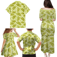 Lime Green Hawaii Kalo Palaka Motifs Family Matching Puletasi and Hawaiian Shirt Hawaiian Taro Leaves Elegant Vibes - Polynesian Pride