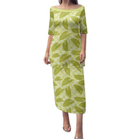 Lime Green Hawaii Kalo Palaka Motifs Family Matching Puletasi and Hawaiian Shirt Hawaiian Taro Leaves Elegant Vibes - Polynesian Pride