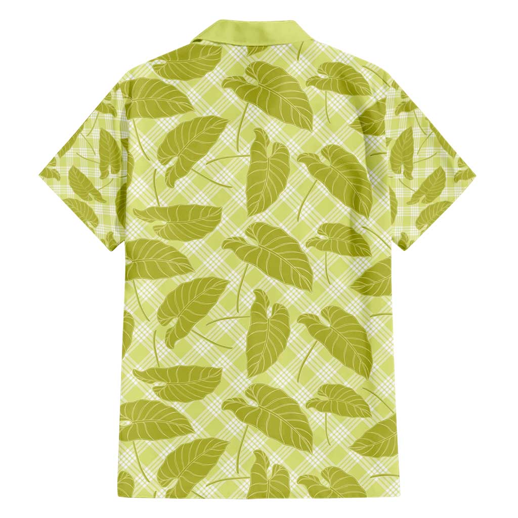 Lime Green Hawaii Kalo Palaka Motifs Family Matching Short Sleeve Bodycon Dress and Hawaiian Shirt Hawaiian Taro Leaves Elegant Vibes - Polynesian Pride