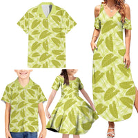 Lime Green Hawaii Kalo Palaka Motifs Family Matching Summer Maxi Dress and Hawaiian Shirt Hawaiian Taro Leaves Elegant Vibes - Polynesian Pride