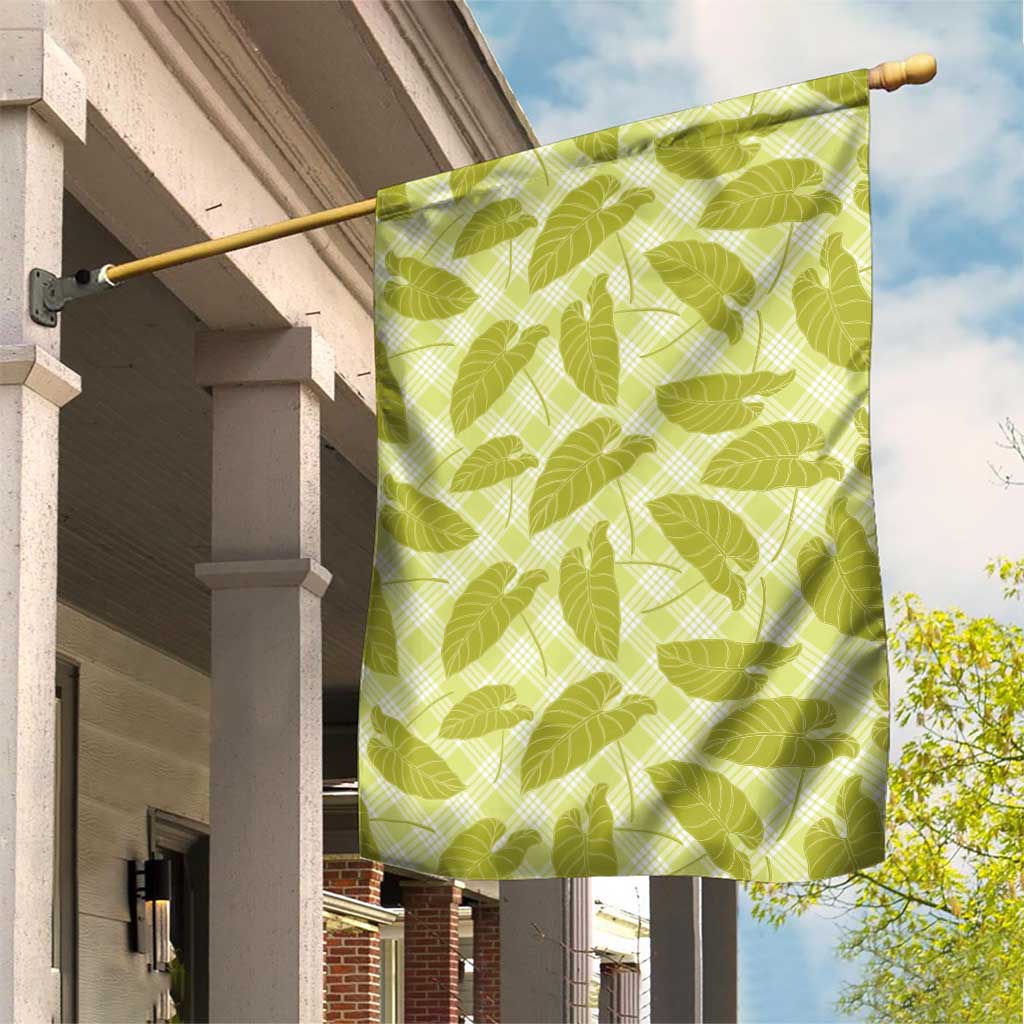 Lime Green Hawaii Kalo Palaka Motifs Garden Flag Hawaiian Taro Leaves Elegant Vibes - Polynesian Pride