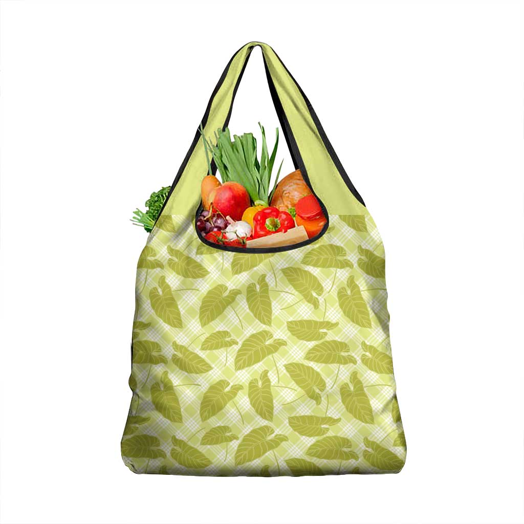 Lime Green Hawaii Kalo Palaka Motifs Grocery Bag Hawaiian Taro Leaves Elegant Vibes - Polynesian Pride