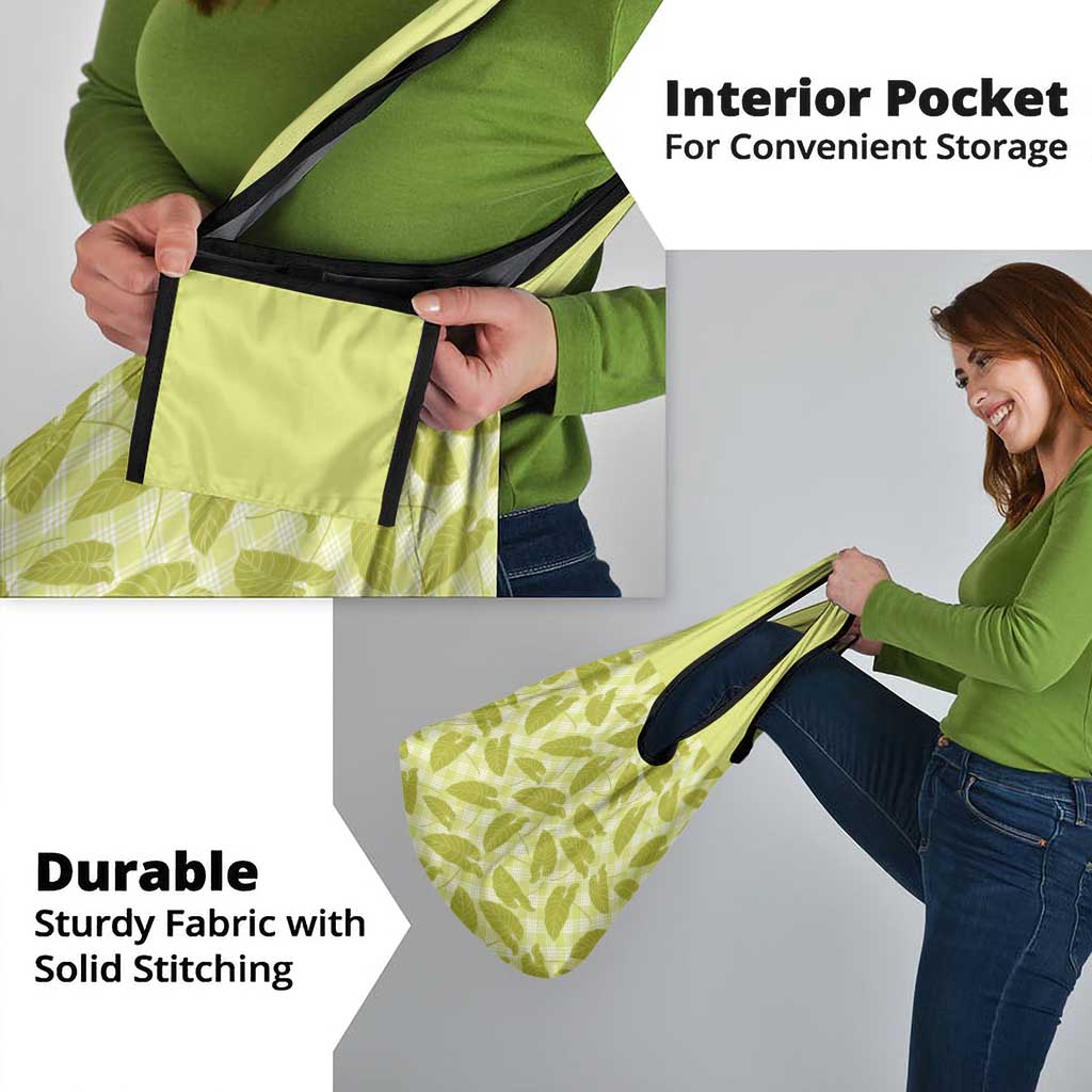 Lime Green Hawaii Kalo Palaka Motifs Grocery Bag Hawaiian Taro Leaves Elegant Vibes - Polynesian Pride