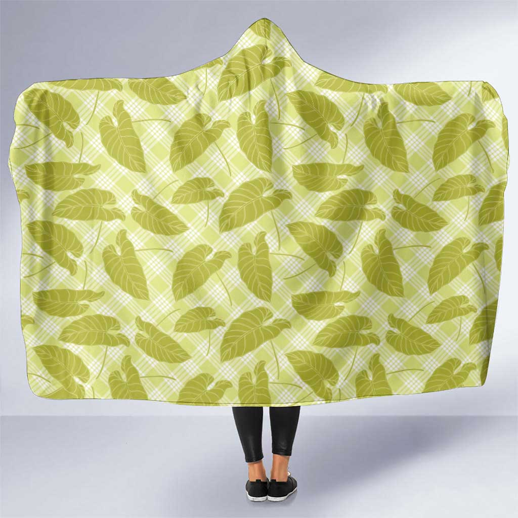 Lime Green Hawaii Kalo Palaka Motifs Hooded Blanket Hawaiian Taro Leaves Elegant Vibes - Polynesian Pride