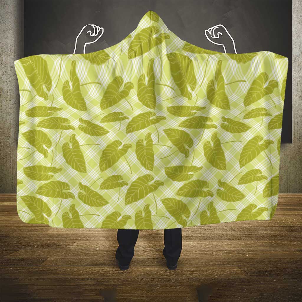 Lime Green Hawaii Kalo Palaka Motifs Hooded Blanket Hawaiian Taro Leaves Elegant Vibes - Polynesian Pride