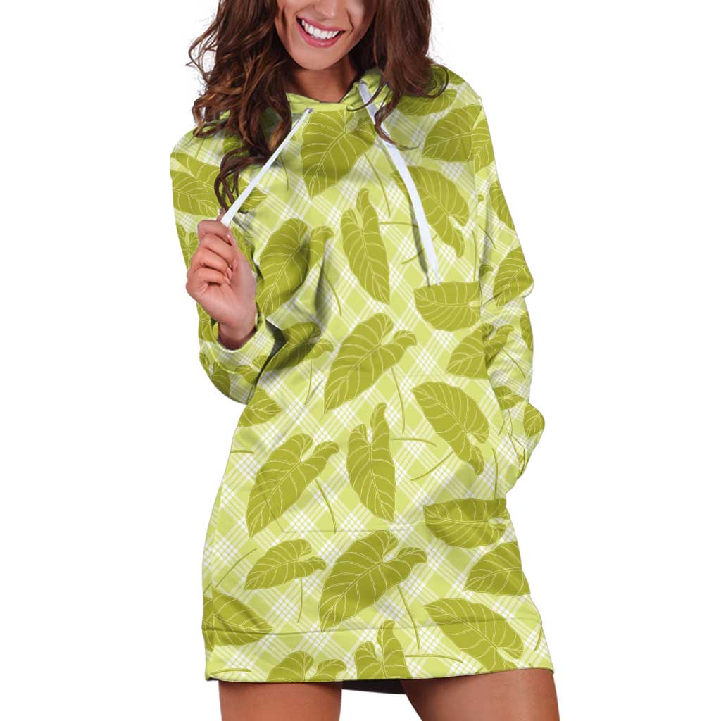 Lime Green Hawaii Kalo Palaka Motifs Hoodie Dress Hawaiian Taro Leaves Elegant Vibes - Polynesian Pride