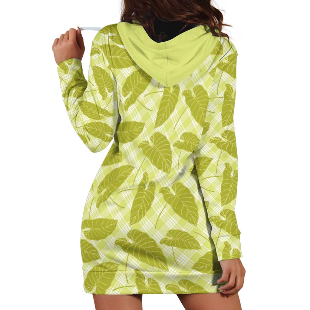 Lime Green Hawaii Kalo Palaka Motifs Hoodie Dress Hawaiian Taro Leaves Elegant Vibes - Polynesian Pride
