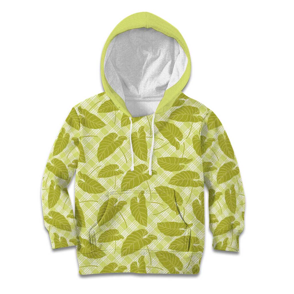 Lime Green Hawaii Kalo Palaka Motifs Kid Hoodie Hawaiian Taro Leaves Elegant Vibes - Polynesian Pride