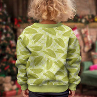 Lime Green Hawaii Kalo Palaka Motifs Kid Ugly Christmas Sweater Hawaiian Taro Leaves Elegant Vibes - Polynesian Pride