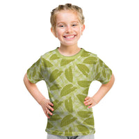 Lime Green Hawaii Kalo Palaka Motifs Kid T Shirt Hawaiian Taro Leaves Elegant Vibes - Polynesian Pride