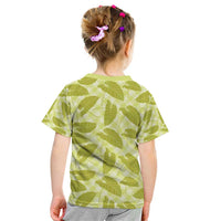 Lime Green Hawaii Kalo Palaka Motifs Kid T Shirt Hawaiian Taro Leaves Elegant Vibes - Polynesian Pride
