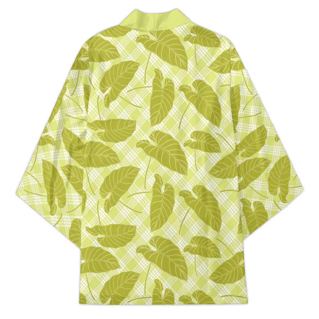 Lime Green Hawaii Kalo Palaka Motifs Kimono Hawaiian Taro Leaves Elegant Vibes - Polynesian Pride