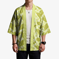 Lime Green Hawaii Kalo Palaka Motifs Kimono Hawaiian Taro Leaves Elegant Vibes - Polynesian Pride