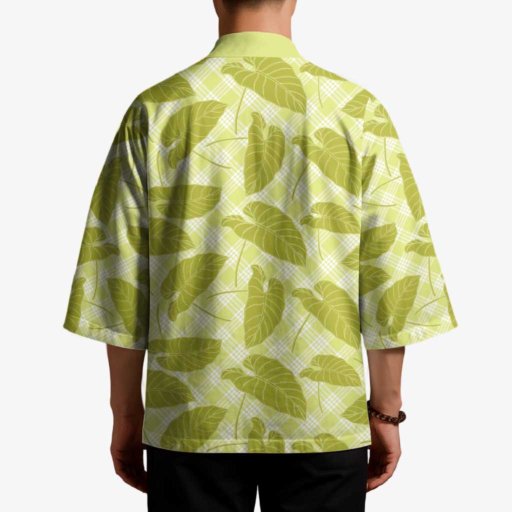 Lime Green Hawaii Kalo Palaka Motifs Kimono Hawaiian Taro Leaves Elegant Vibes - Polynesian Pride