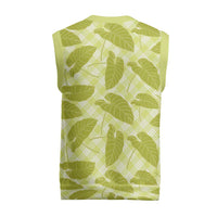 Lime Green Hawaii Kalo Palaka Motifs Christmas Knitted V-Neck Vest Hawaiian Taro Leaves Elegant Vibes - Polynesian Pride
