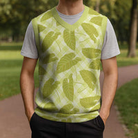 Lime Green Hawaii Kalo Palaka Motifs Christmas Knitted V-Neck Vest Hawaiian Taro Leaves Elegant Vibes - Polynesian Pride