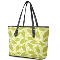 Lime Green Hawaii Kalo Palaka Motifs Leather Tote Bag Hawaiian Taro Leaves Elegant Vibes - Polynesian Pride