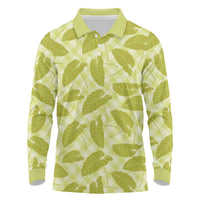 Lime Green Hawaii Kalo Palaka Motifs Long Sleeve Polo Shirt Hawaiian Taro Leaves Elegant Vibes - Polynesian Pride