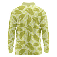 Lime Green Hawaii Kalo Palaka Motifs Long Sleeve Polo Shirt Hawaiian Taro Leaves Elegant Vibes - Polynesian Pride