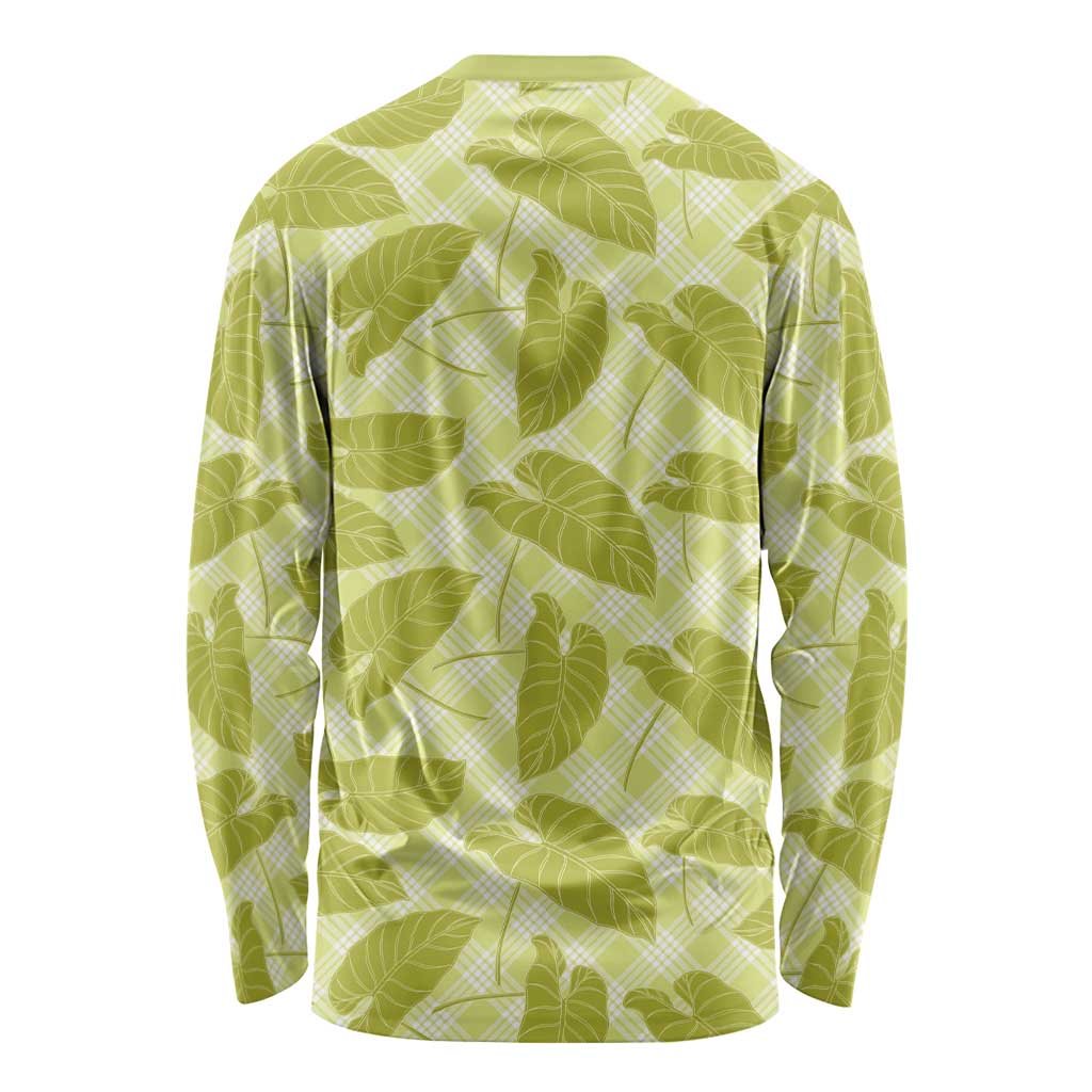 Lime Green Hawaii Kalo Palaka Motifs Long Sleeve Shirt Hawaiian Taro Leaves Elegant Vibes - Polynesian Pride