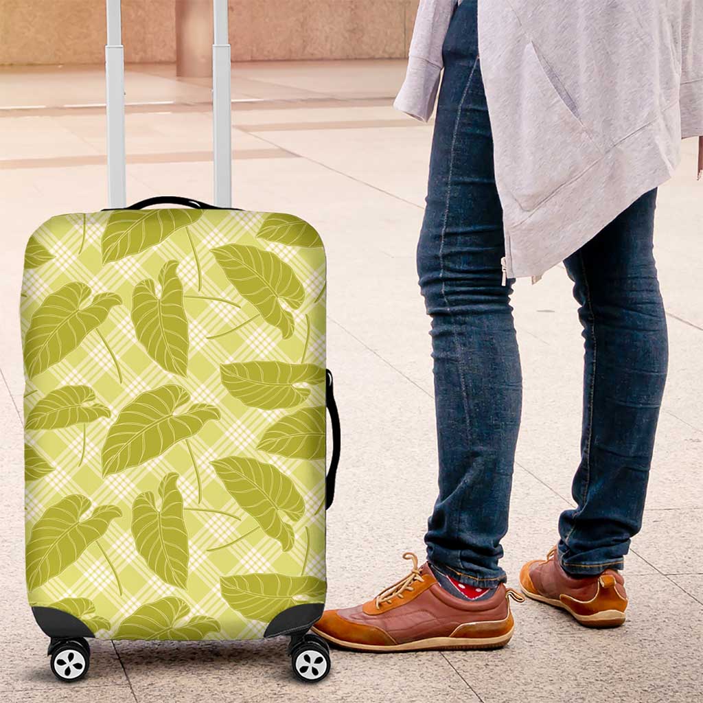 Lime Green Hawaii Kalo Palaka Motifs Luggage Cover Hawaiian Taro Leaves Elegant Vibes - Polynesian Pride